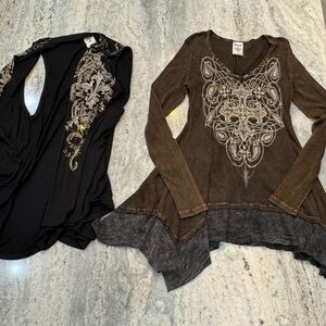 Bundle of 2 Vocal Women's Blouses Bedazzled Tops